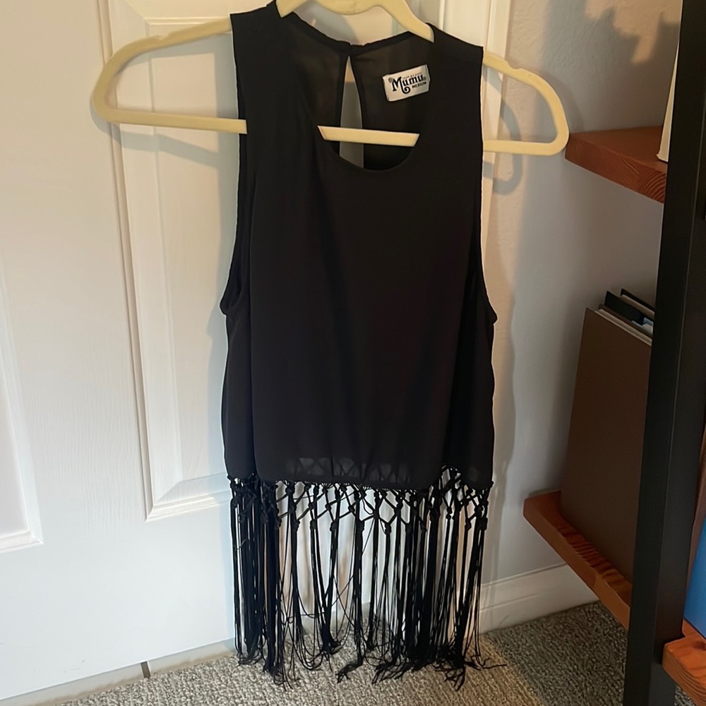Show Me Your Mumu black fringe tank